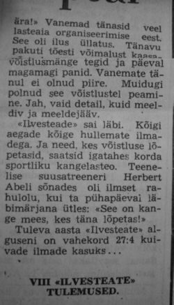 Herbert Abeli jutt vihmase Ilvesteade kohta ajalehes Edasi (L. Kuuse kirjutatud)